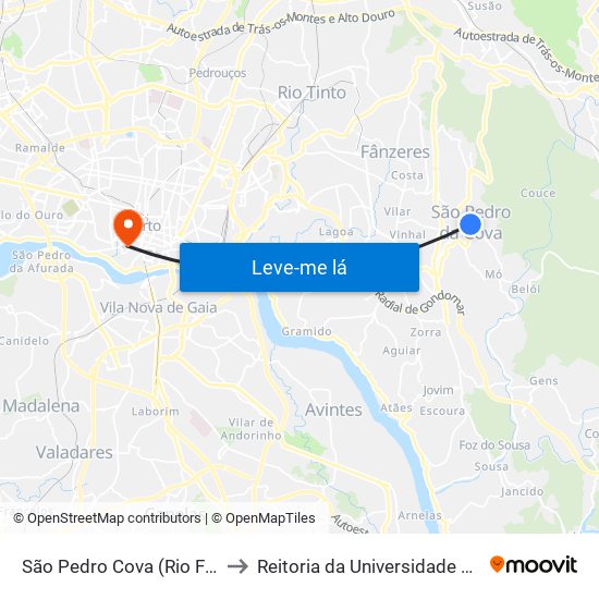 São Pedro Cova (Rio Ferreira) to Reitoria da Universidade do Porto map