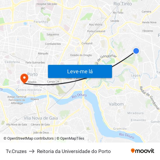 Tv.Cruzes to Reitoria da Universidade do Porto map