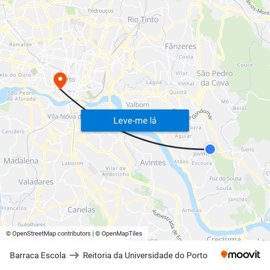 Barraca Escola to Reitoria da Universidade do Porto map