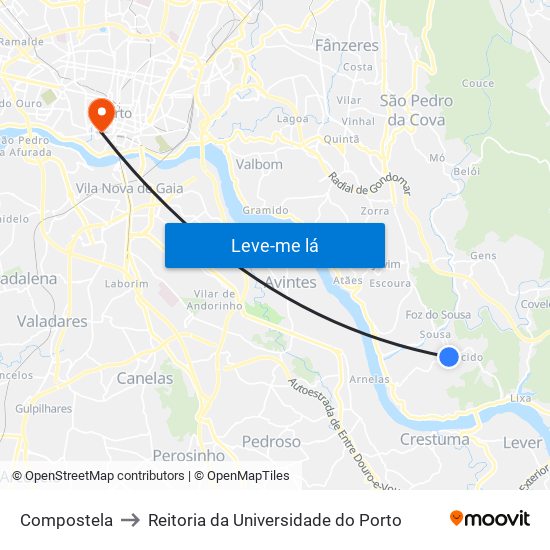 Compostela to Reitoria da Universidade do Porto map