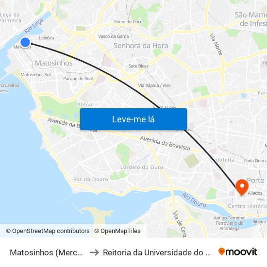 Matosinhos (Mercado) to Reitoria da Universidade do Porto map