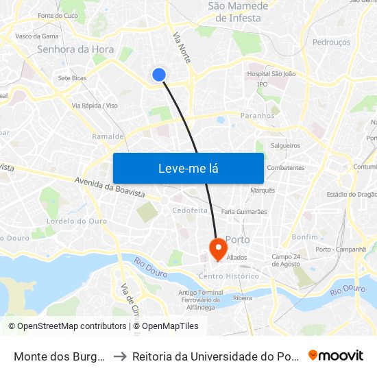 Monte dos Burgos to Reitoria da Universidade do Porto map
