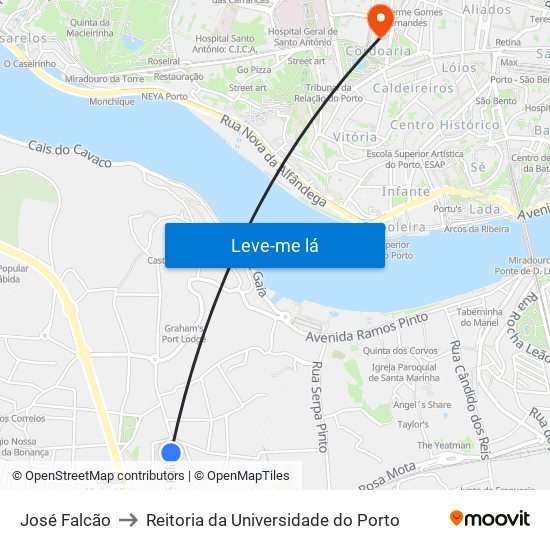José Falcão to Reitoria da Universidade do Porto map