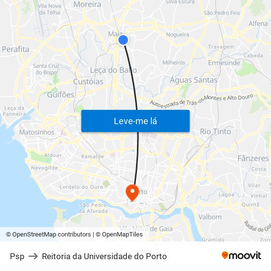 Psp to Reitoria da Universidade do Porto map