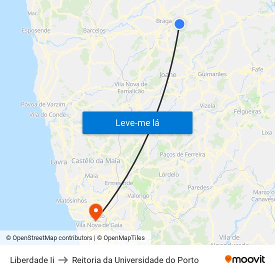 Liberdade Ii to Reitoria da Universidade do Porto map
