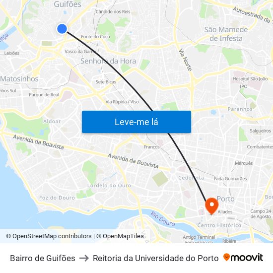 Bairro de Guifões to Reitoria da Universidade do Porto map