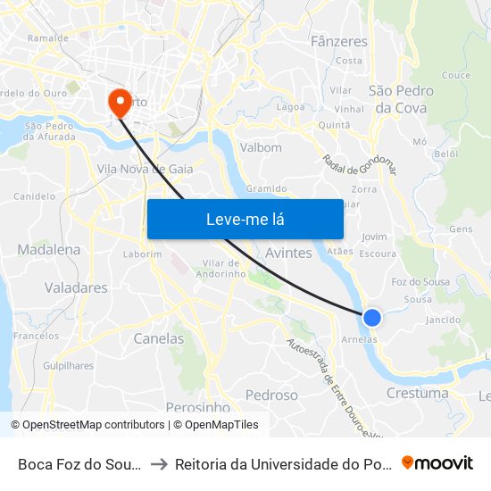 Boca Foz do Sousa to Reitoria da Universidade do Porto map