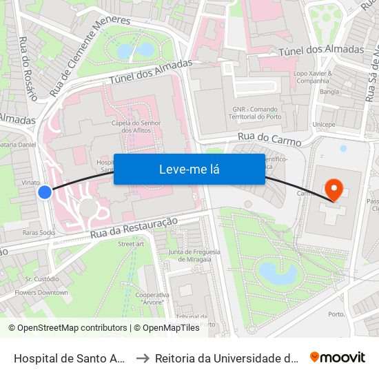 Hospital de Santo António to Reitoria da Universidade do Porto map