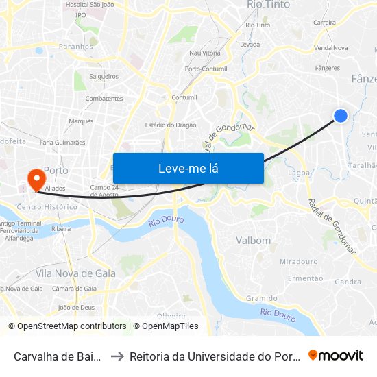 Carvalha de Baixo to Reitoria da Universidade do Porto map