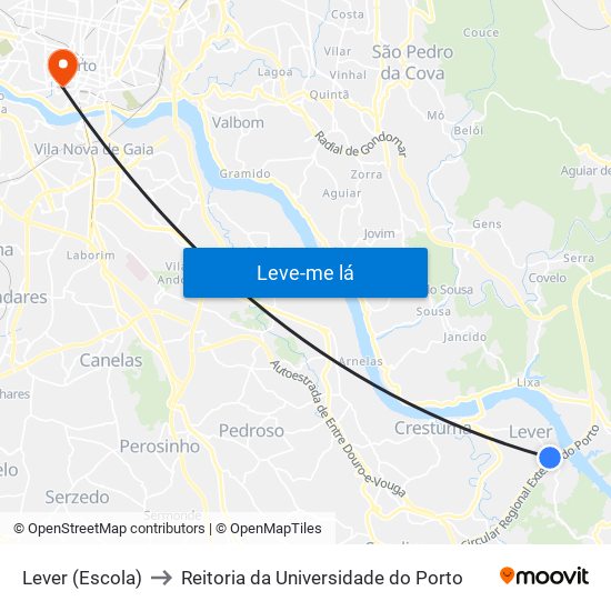 Lever (Escola) to Reitoria da Universidade do Porto map