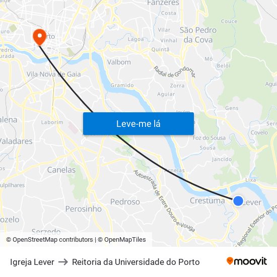 Igreja Lever to Reitoria da Universidade do Porto map