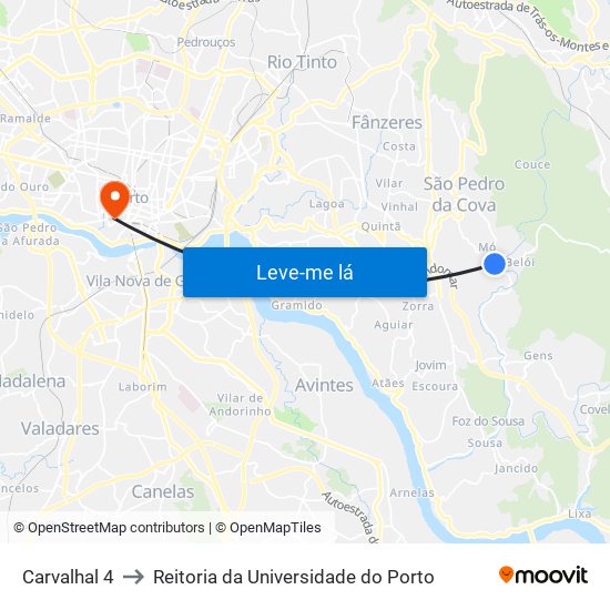 Carvalhal 4 to Reitoria da Universidade do Porto map