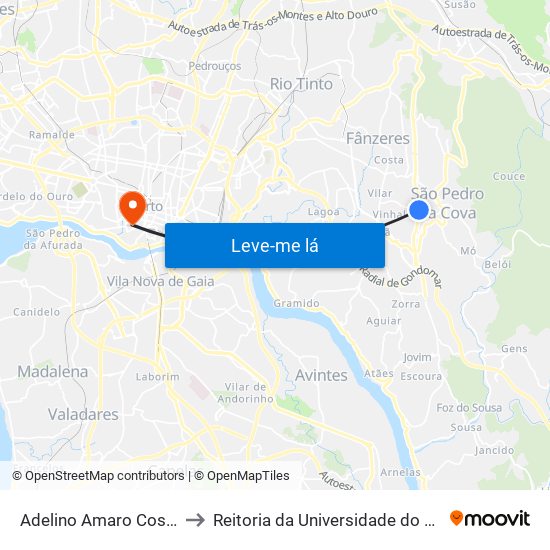 Adelino Amaro Costa 2 to Reitoria da Universidade do Porto map