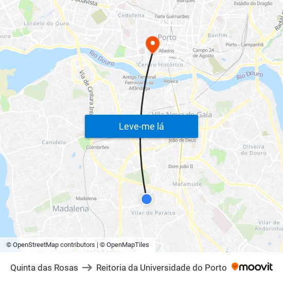 Quinta das Rosas to Reitoria da Universidade do Porto map