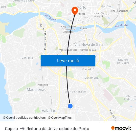 Capela to Reitoria da Universidade do Porto map