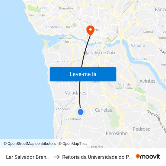Lar Salvador Brandão to Reitoria da Universidade do Porto map