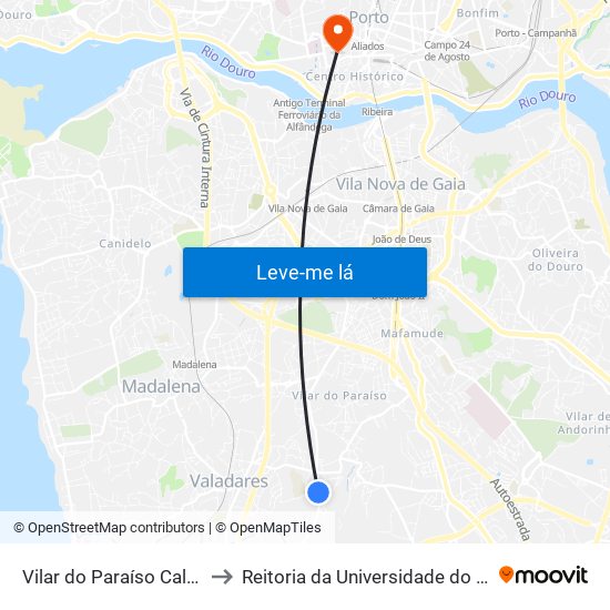 Vilar do Paraíso Calçada to Reitoria da Universidade do Porto map