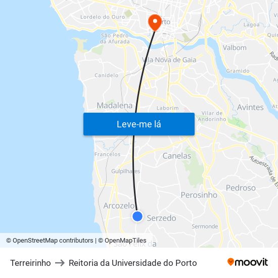 Terreirinho to Reitoria da Universidade do Porto map