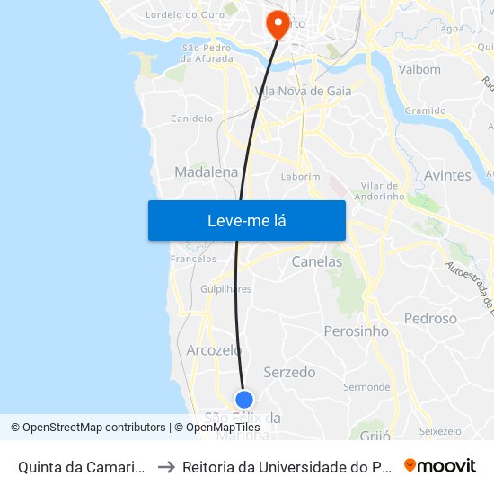Quinta da Camarinha to Reitoria da Universidade do Porto map