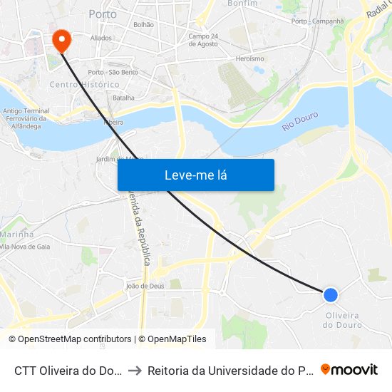 CTT Oliveira do Douro to Reitoria da Universidade do Porto map