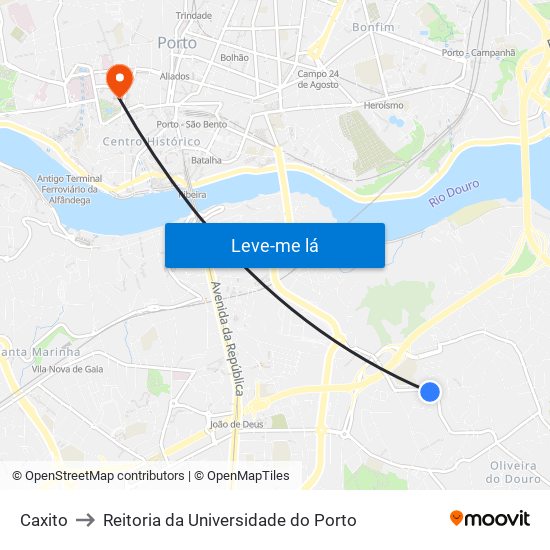 Caxito to Reitoria da Universidade do Porto map