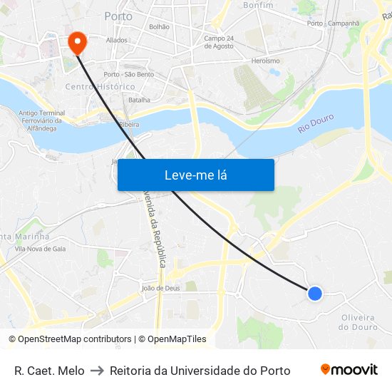 R. Caet. Melo to Reitoria da Universidade do Porto map