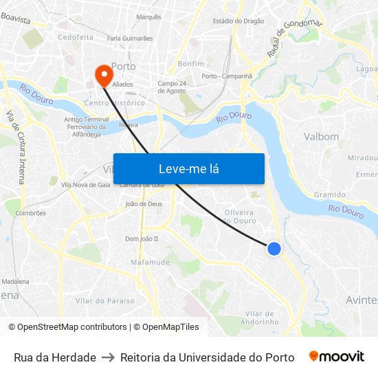 Rua da Herdade to Reitoria da Universidade do Porto map