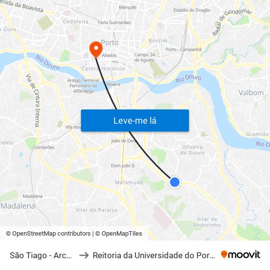 São Tiago - Arcos to Reitoria da Universidade do Porto map