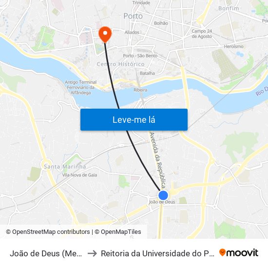 João de Deus (Metro) to Reitoria da Universidade do Porto map