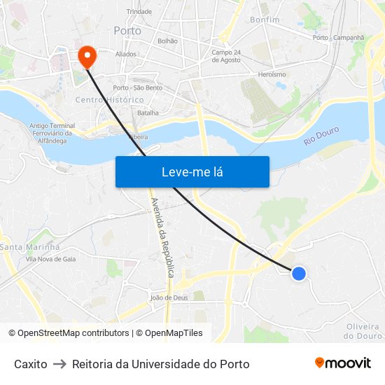 Caxito to Reitoria da Universidade do Porto map