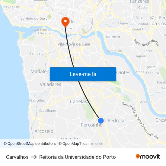Carvalhos to Reitoria da Universidade do Porto map