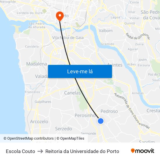 Escola Couto to Reitoria da Universidade do Porto map