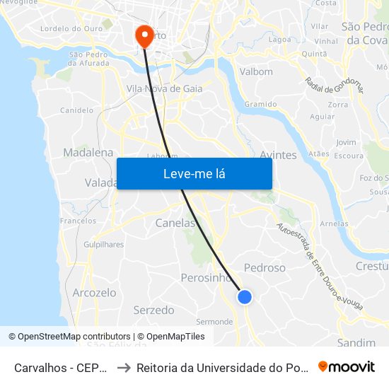 Carvalhos - CEPSA to Reitoria da Universidade do Porto map