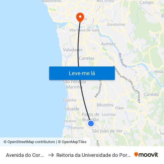 Av. do Corgo to Reitoria da Universidade do Porto map