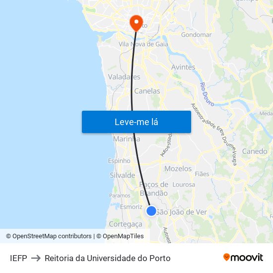 IEFP to Reitoria da Universidade do Porto map