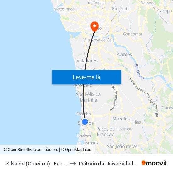 Silvalde (Outeiros) to Reitoria da Universidade do Porto map