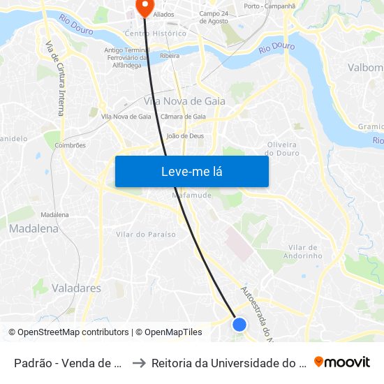 Padrão - Venda de Cima to Reitoria da Universidade do Porto map