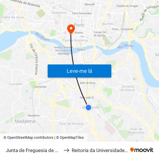 Junta de Freguesia de Mafamude to Reitoria da Universidade do Porto map