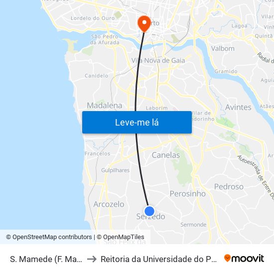 S. Mamede (F. Mato) to Reitoria da Universidade do Porto map