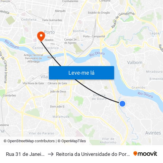 Rua 31 de Janeiro to Reitoria da Universidade do Porto map