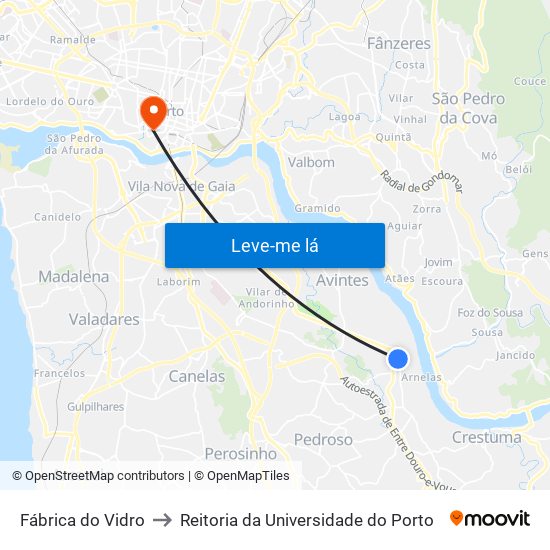 Fábrica do Vidro to Reitoria da Universidade do Porto map