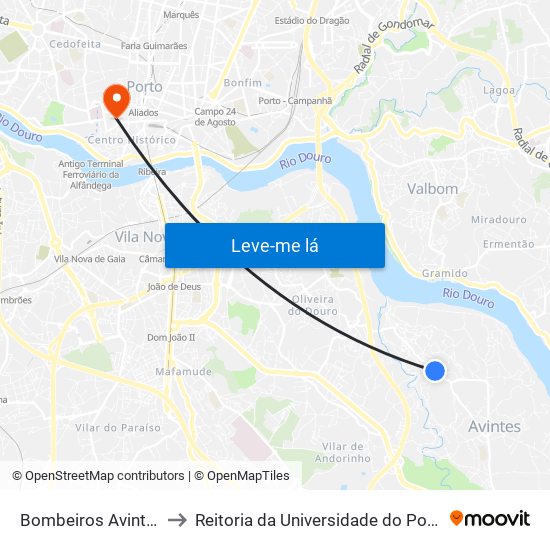 Bombeiros Avintes to Reitoria da Universidade do Porto map