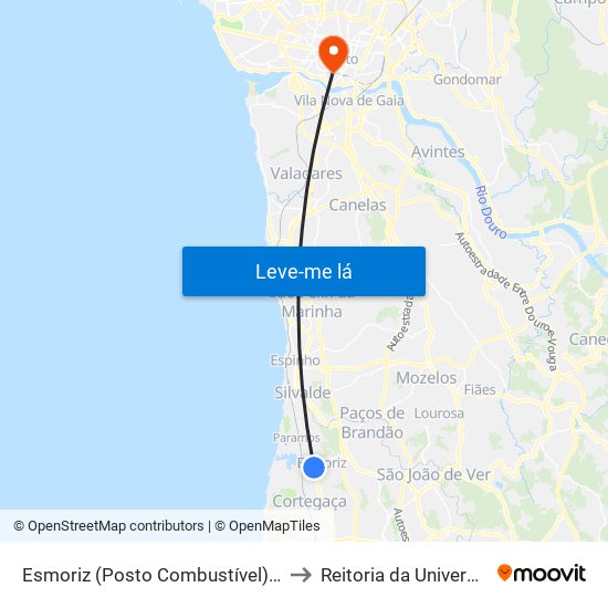 Esmoriz (Posto Combustível) - B | Bombas Gasolina to Reitoria da Universidade do Porto map