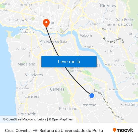 Cruz. Covinha to Reitoria da Universidade do Porto map