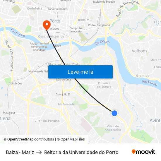 Baiza - Mariz to Reitoria da Universidade do Porto map