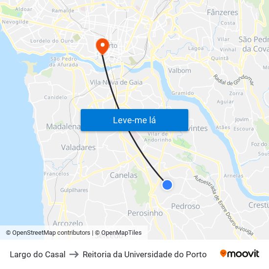 Largo do Casal to Reitoria da Universidade do Porto map