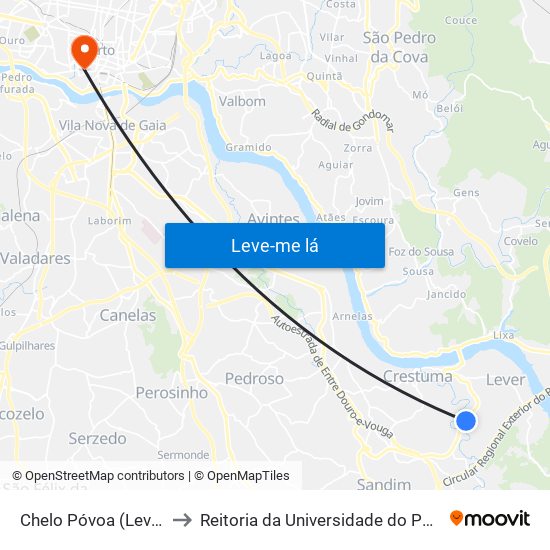 Chelo Póvoa (Lever) to Reitoria da Universidade do Porto map