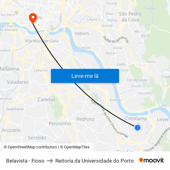 Belavista - Fioso to Reitoria da Universidade do Porto map