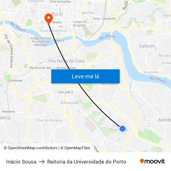 Inácio Sousa to Reitoria da Universidade do Porto map