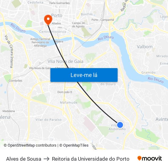 Alves de Sousa to Reitoria da Universidade do Porto map